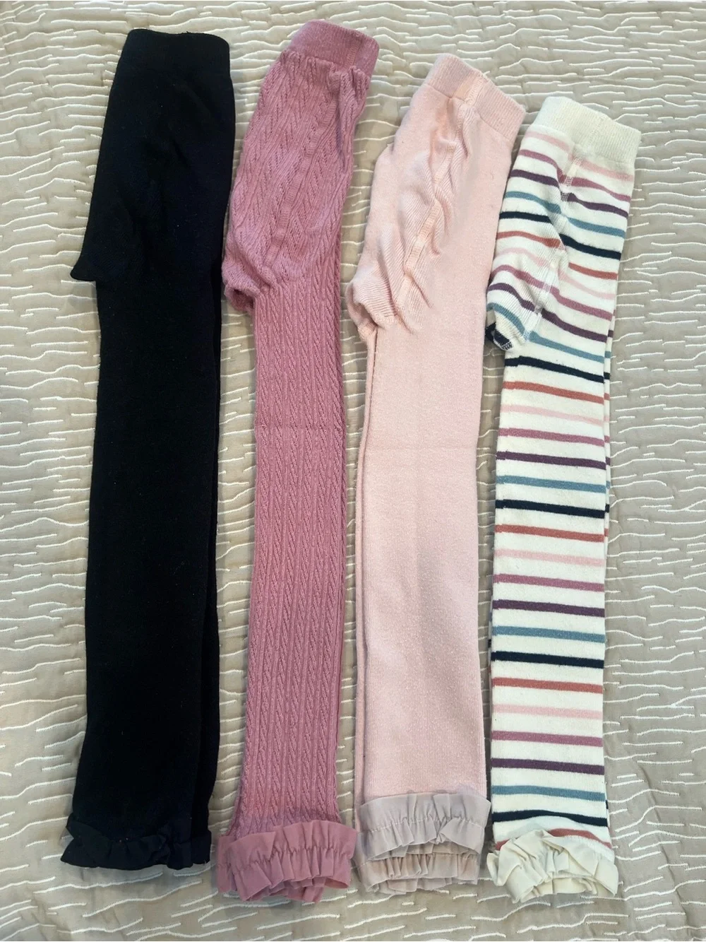 Ruffle Butts Ribbed & Striped Girls' Leggings Tights Black, Mauve, Blush & Cream